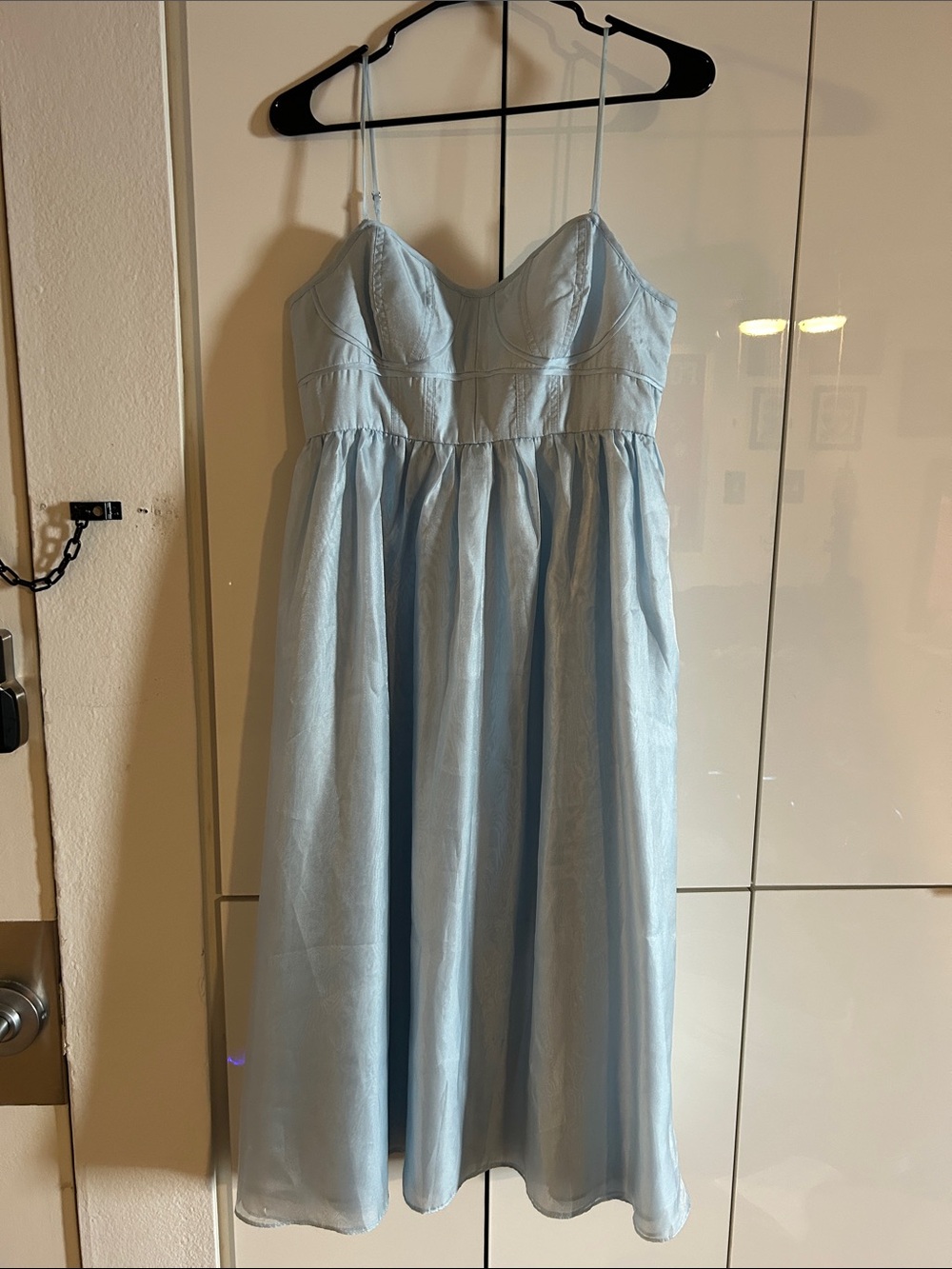 Aqua Light Blue Midi Dress with Spaghetti Straps